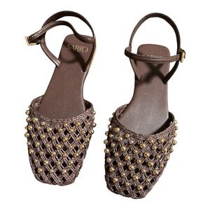 Sarto Brown Beaded Woven Slingback Flats size 060M. New